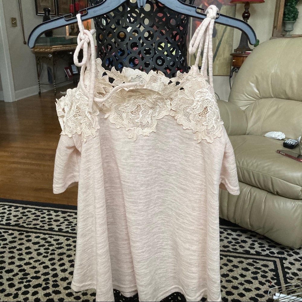 NWOT Miss Love cream lace strappy top Small